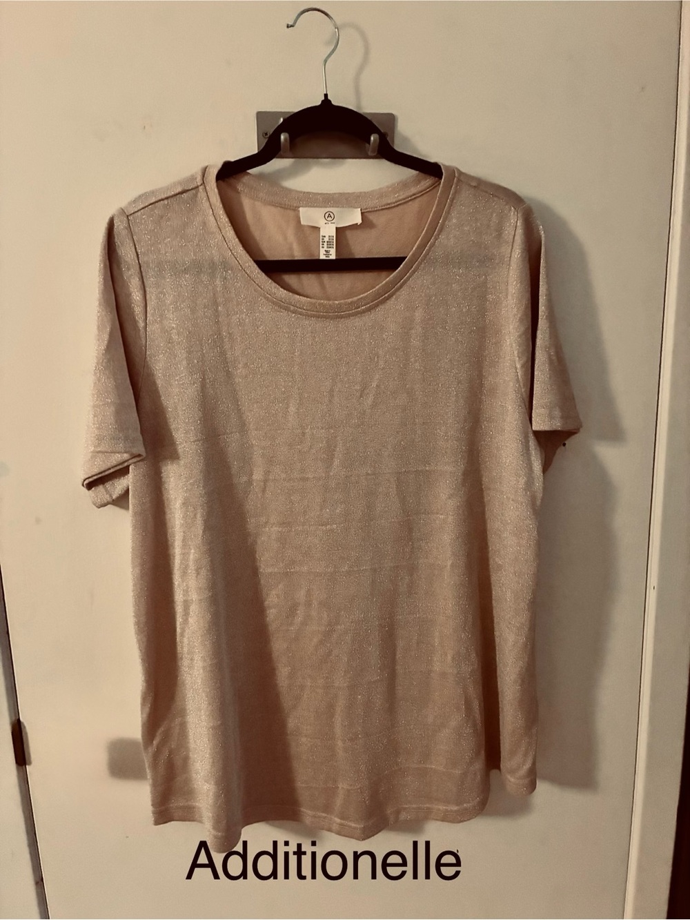 271 Addition Elle Metallic Crew Neck Short Sleeve Shirt - soft rose gold